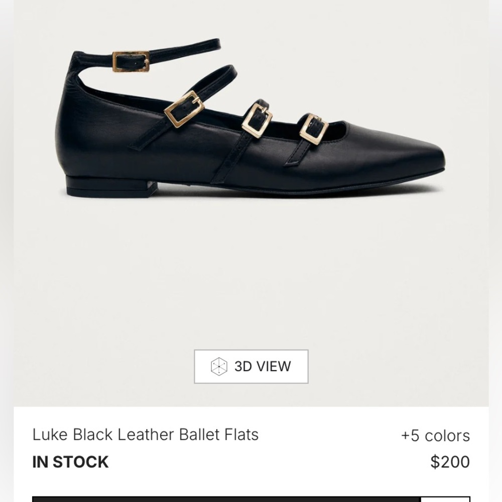 ALOHAS Black Leather Ballet Flats with Gold Buckles